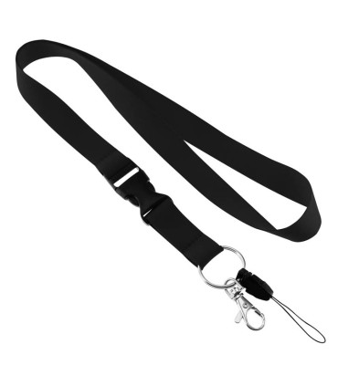 Lanyard negro porta credencial con accesorio para celular