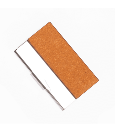 Porta tarjetas acero inoxidable corcho.
