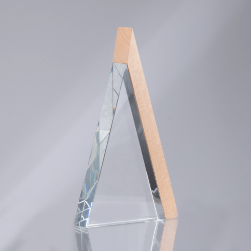 TROFEO TRIANGULAR TRIANGLE CRISTAL Y MADERA
