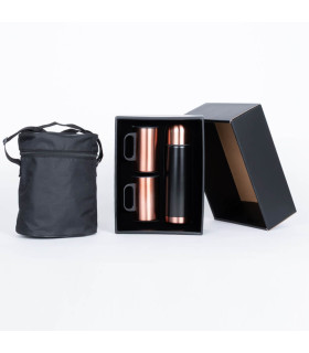 SET TÉRMICO GLASGOW CON TERMO NEGRO Y TAZONES COBRE