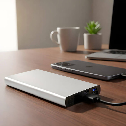 POWER BANK COMPACTO EN ENTORNO DE OFICINA MODERNA
